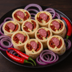 Wrap de brânză de burduf, roșii uscate și salam de vânat